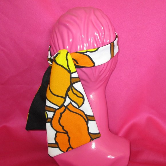 1970s vintage mod orange black dress headband size large 12 - Picture 4 of 6